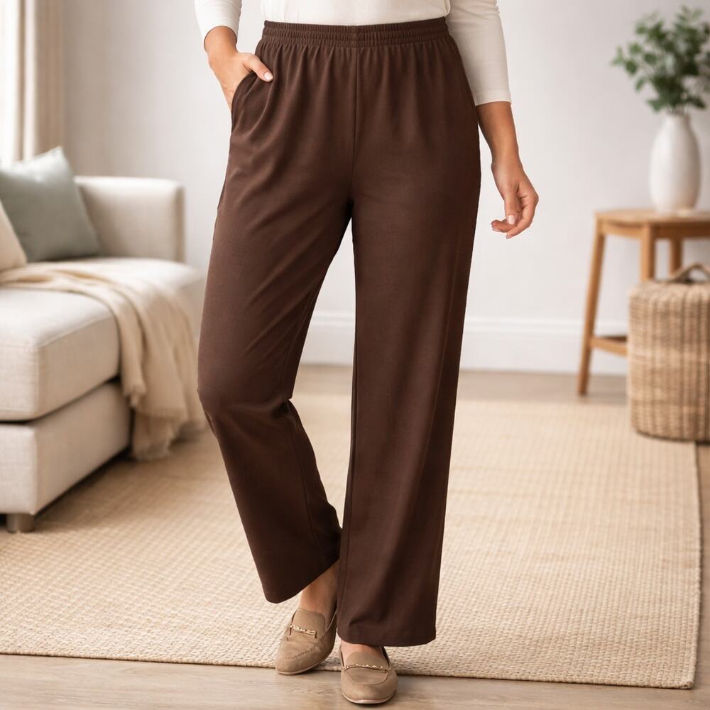C22 Vintage Bon Worth Women's Pants Elastic Waist Pull-On Casual Brown Petite Sm